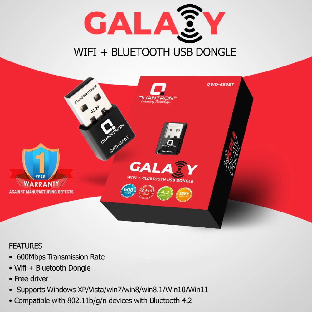 Quantron Galaxy Wireless USB WiFi Adapter 600 Mbps (QWD-650BT) view 3